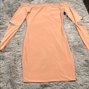 Tan off the shoulder dress